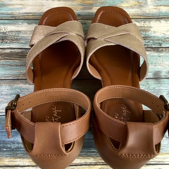 Crown Vintage Chalina Platform Sandal Womens Size 7.5M Gold Leather Wedge Heels - Picture 5 of 12